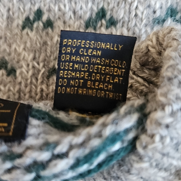 Vintage Eddie Bauer Gray Green Patterned Wool Classic Crewneck Sweater Medium - Picture 7 of 12